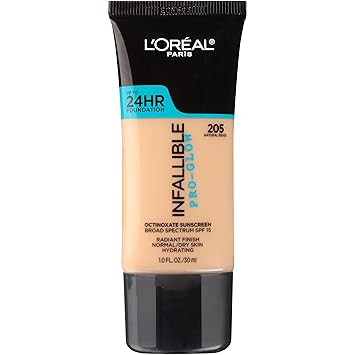 L'Oreal Paris Makeup Infallible Up to 24HR Pro-Glow Foundation, 205 Natural Beige, 1 fl. oz.