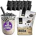 Fusion Select 12 Instant Boba - No-Cook Instant Tapioca Pearls for Bubble Tea Drinks, Hot or Cold Sweet Milk Beverage - Microwave or Heat With Boiling Water - Real Brown Sugar Flavored Balls