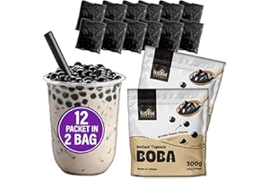 Fusion Select 12 Instant Boba - No-Cook Instant Tapioca Pearls for Bubble Tea Drinks, Hot or Cold Sweet Milk Beverage - Microwave or Heat With Boiling Water - Real Brown Sugar Flavored Balls
