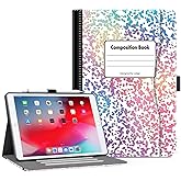 Lokigo Case for iPad 9th/8th/7th Generation (2021/2020/2019), Pink iPad 10.2 Inch Case Girls Women, Pencil Holder/Hand Strap/Pocket, Shockproof Soft Back Stand Cover, Auto Wake/Sleep, CompositionBook