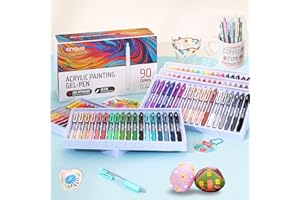 90 Colors Retractable Acrylic Gel Pen Set - 0.7mm Bullet Tip Quick-Dry and Blendable Ink Click Pens for Adult Coloring, Journ