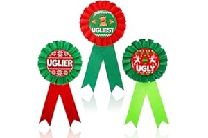 STPIYFZU 3 Pcs Ugly Sweater Award Ribbons Christmas Ugly Sweater Contest Award Trophy 1st 2nd 3rd Place Ribbons Red Green Prize Ribbon Badge Medals Set for Funny Christmas Party Trophies