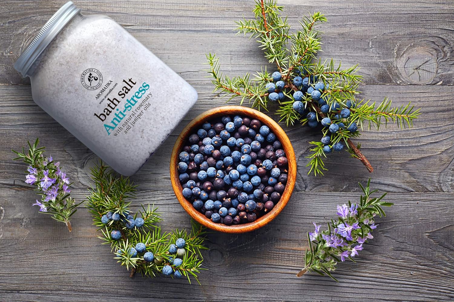 AROMATIKA Anti Stress Bath Salts with Rosemary & Juniper Essential Oils - Image 4