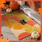 Dunzy Thanksgiving Welcome Door Mat, Black Cat Pumpkin Door Mat 30 x 18 | Thanksgiving Faux Coir Welcome Door Mat Non Slip Backing Black Cat Pumpkin Rug for Halloween Decor Entrance Patio Porch