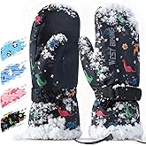 West Biking Kids Ski Mittens, Waterproof Snow Insulated Mittens Toddler Winter Ski Snow Gloves with String, Boys Girls 4-10