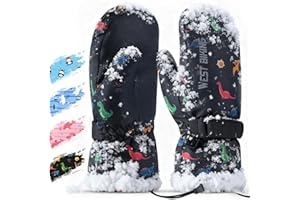 West Biking Kids Ski Mittens, Waterproof Snow Insulated Mittens Toddler Winter Ski Snow Gloves with String, Boys Girls 4-10