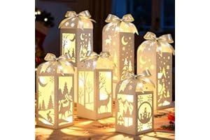 OuMuaMua Winter Christmas Centerpiece Table Decorations, 6Pcs Light Up Snowman Deer Decorative Paper Lanterns Glitter Table Centerpiece Boxes for Winter Wonderland Christmas Holiday Party Home Decor