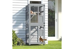 TIMHAKA 4 Tiers Cat Catio Outdoor Cat Enclosure, Cat House Outdoor Catio with Sunshine Panel Waterproof Roof, Large Enclosure with Run on 4 Wheels, Cat Cage with Removable Wood Bottom and PVC Layer