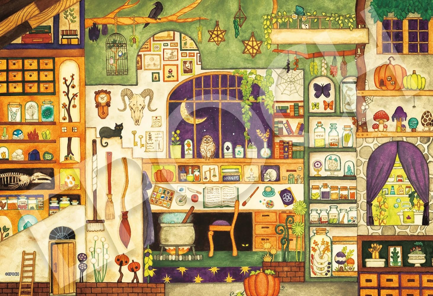 エポック社 300ピース ジグソーパズル イラスト/アート 西村典子 魔法使いの部屋 (26×38cm) 28-036s のり付き ヘラ付き 点数券付き EPOCH商品画像