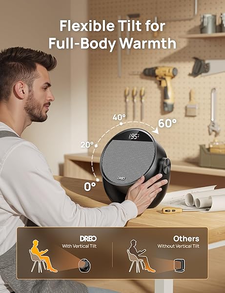 DREO SPACE HEATER 1500W, 60° ADJUSTABLE TILT, 10.5FT/S PORTABLE ELECTRIC HEATERS FOR INDOOR USE WITH THERMOSTAT, 8 SAFETY PROTECTIONS, 3 MODES, REMOTE, QUIET DESK HEATER FOR BEDROOM, OFFICE, BLACK