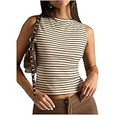 Milumia Women's Y2k Striped Print Tank Top Sleeveless Slim Fitted Rib Knit Crop Going Out Tops