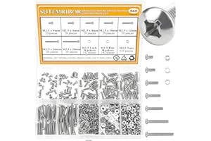565 Pieces M2.5 Machine Screws Nuts Washers Set, Sutemribor M2.5 x 4/6/8/10/12/16/20mm Phillips Pan Head Machine Screws Nuts Washers Assortment Kit, 304 Stainless Steel, Fully Threaded