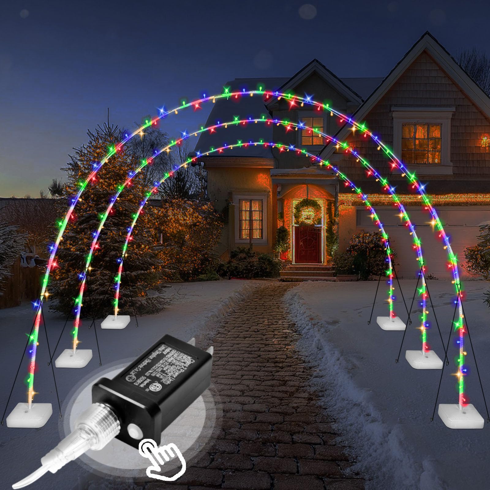 Photo 1 of SunRiMax 3 Pack 10ft Christmas Light Archway, Multicolor LED Light with 8 Modes, Holiday Wedding Outdoor Arch Decoration, Pathway Driveway Garden Lawn Yard Light Tunnel Decor, Easy Assembly, Reusable