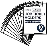 Essex Wares - 10 Pack, Black, Job Ticket Holders, 10" Wide x 13.5" Tall - Clear Plastic Shop Ticket Holders - Easy to Use, Reusable & Easy Erase Plastic Invoice Holders, Water-Resistant & Durable