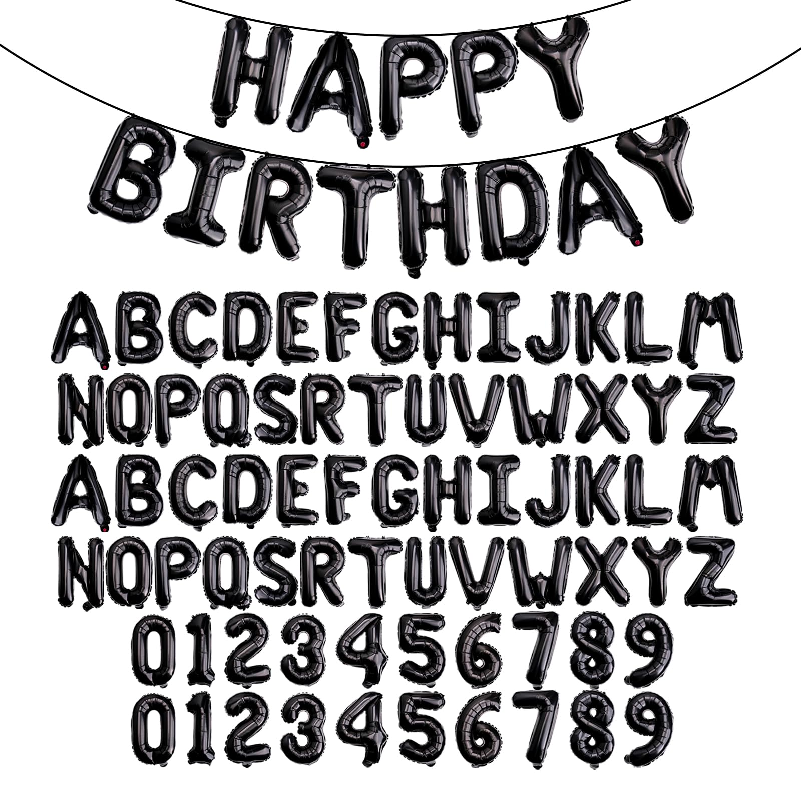 Photo 1 of [85 PCS] 16" Black Letter Number Balloons, Happy Birthday & 2 Sets of A-Z 0-9, Foil Mylar Aluminum Hanging Alphabet for Graduation New Year eve Birthday Party Decorations