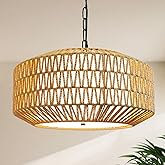 Aulaiyi Farmhouse Chandelier Light Fixture, 5-Light Boho Rattan Chandelier with Fabirc Shade, 19.3'' Handwoven Farmhouse Hang