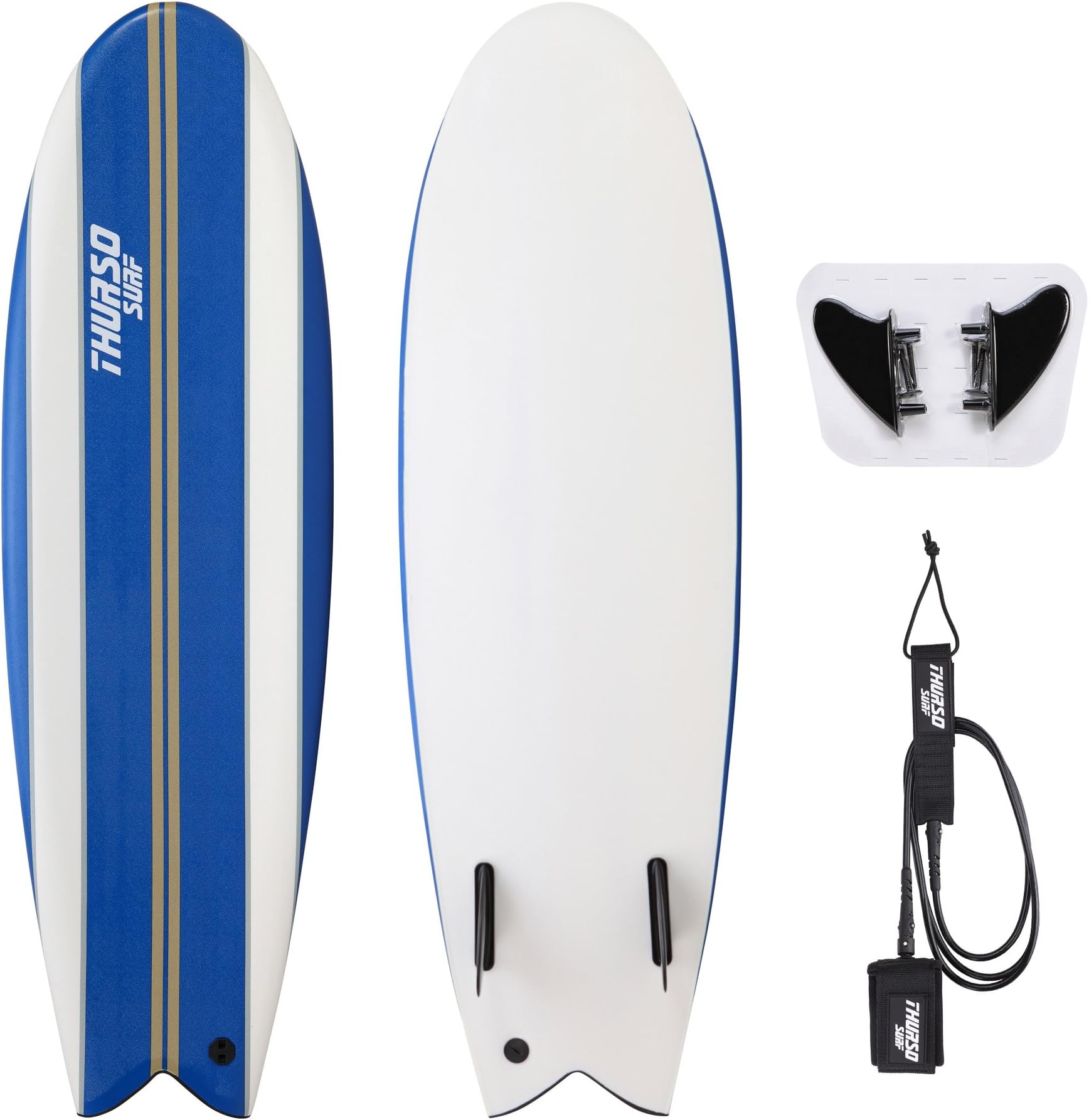 THURSO SURF Lancer 5'10'' Fish Soft Top Surfboard Package Includes Twin Fins Double Stainless Steel Swivel Leash EPS Core IXPE Deck HDPE Slick Bottom Built in Non Slip Deck Grip