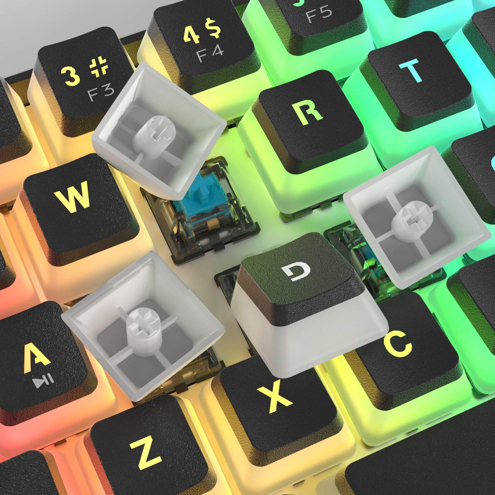 Ractous RTK61P 60% Mechanical Gaming Keyboard RGB Backlit PBT Pudding keycaps 61key Ultra-Compact Wired Keyboard Programmable for PC/Mac Gamers,Hot-Swappable Gateron Optical Brown Switch (Black)