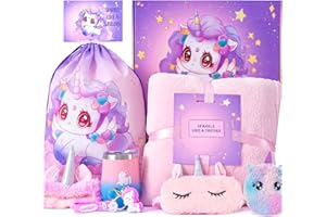 Hallo Deer Christmas Unicorn Gifts Set for Age 3 4 5 6 7 8 Year Old Toddler/Teen Girls, 9Pcs Girl Stuff Birthday Gifts Box Basket with Unicorn Bag Plush Blanket Cup for Halloween Thanksgiving Day
