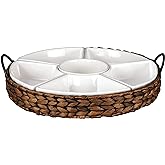 Serving Tray and Serving Dishes, RANDEFURN 7-Set Gold Platters for Parties,15.5 x 15.5 inches, Divided Serving Trays & Platters, Portable Handle,Gold