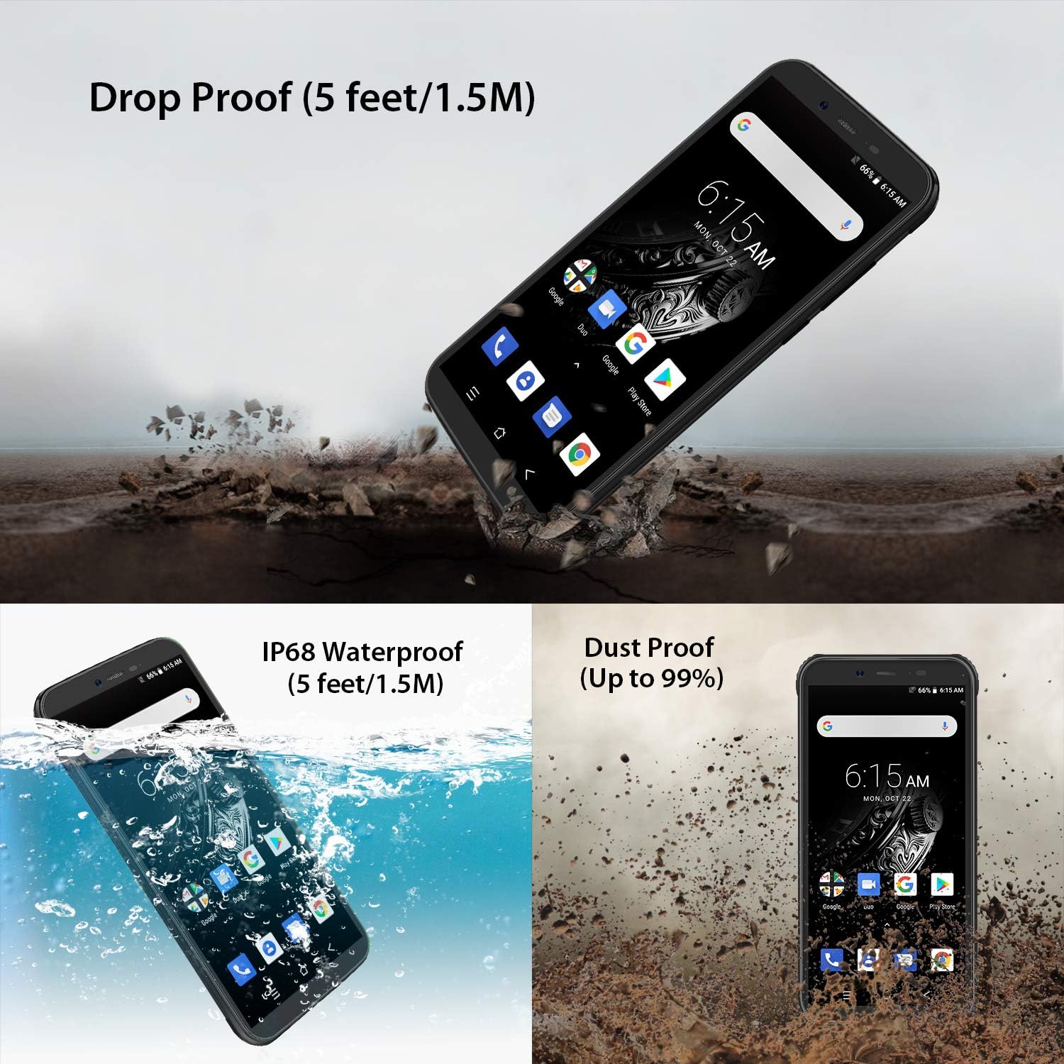Rugged Unlocked Cell Phones, Blackview BV5500 Pro 4G Smartphones IP68 Waterproof Drop Proof, 5.5” 3GB+16GB Dual SIM [Quad Core] Android 9.0 4400mAh Battery and Face ID Mobile Phones, Black: Electronics