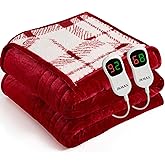 JKMAX Heated Electric Blanket Queen Size - 84"x90" Flannel Heating Blanket with 10 Heating Levels & 5 Time Settings Over-Heat Protection, Winter Warmer for Adults with ETL Certification(Red)