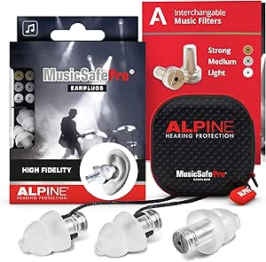 Alpine MusicSafe Pro High Fidelity Music Earplugs for Concert &amp; Noise Reduction, 3 Interchangeable Premium Filter Sets - Professional Musicians Ear Protection - Hypoallergenic Reusable Invisible Plugs