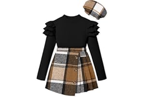 MIGU Girls Clothes Skirt Set Fall Winter Ruffle long Sleeve Tops+Plaid Skirt Shorts+Hat Girls Clothing Sets 3Pcs Outfits