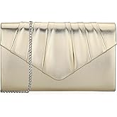 Venoline Women Evening Clutch Purse - Shimmering Metallic PU Leather Pleated Flap Envelope Handbag for Wedding Prom Party