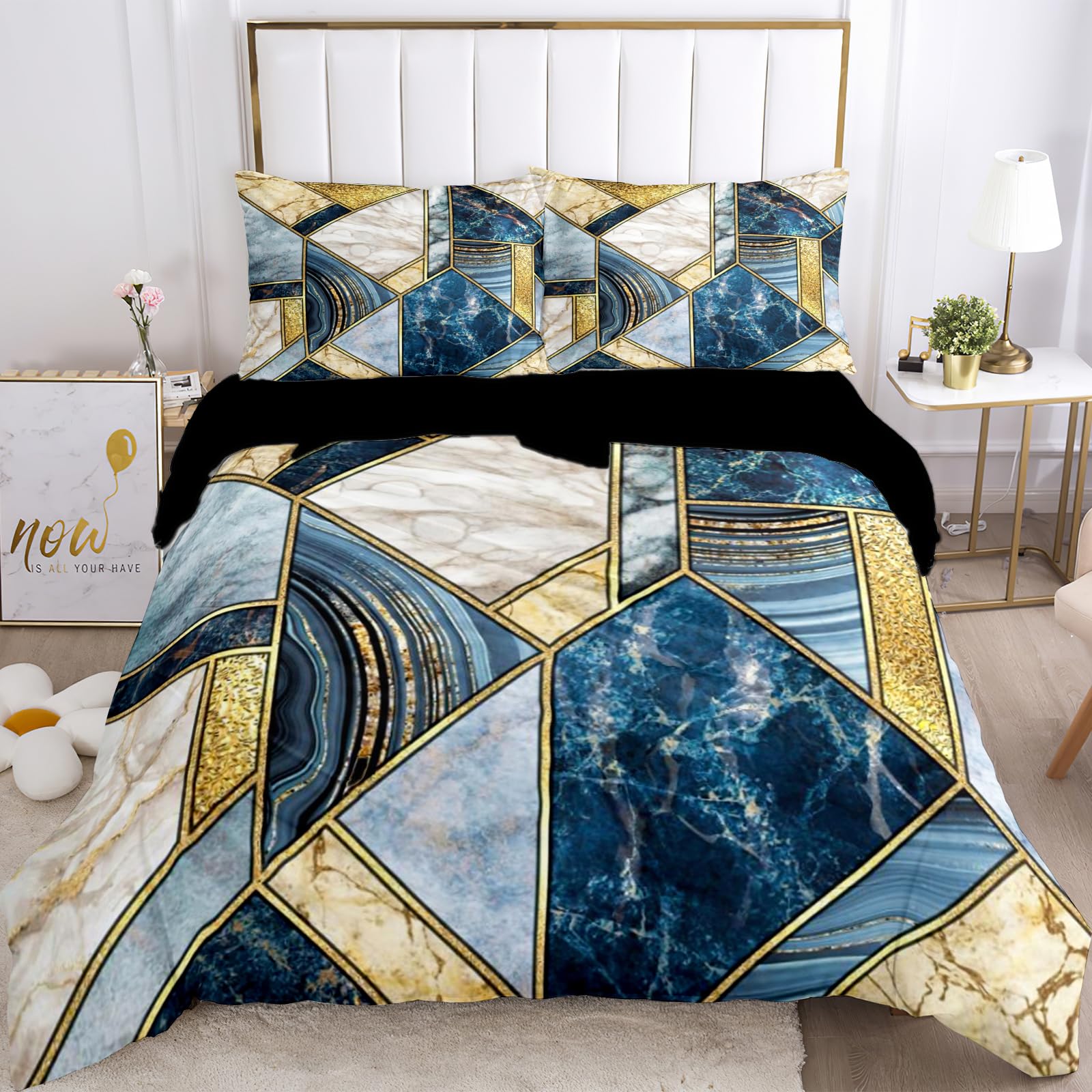 VTRXEG Grey Marble Effect Duvet Cover,geometric Printed Marble Bedding Set,of Microfiber Lightweight Marble Duvet Cover 3pcs for Kids Boys Girls Bedroom Decor (A, 220x240cm)