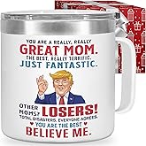 CHUSUKASU Gifts for Mom, Funny Birthday Present from Daughter Son, You Are A Really Great Mom Mug Tumbler 14Oz - Insulated Coffee Cup with Lid and Gift Box