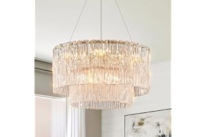 CATINER Modern Gold Chandeliers,20” Crystal Glass Pendant Ceiling Light Fixtures 7-Light Round Chandelier Luxury 2 Tiers Hanging Chandelier for Dining Room Foyer Living Room Bedroom