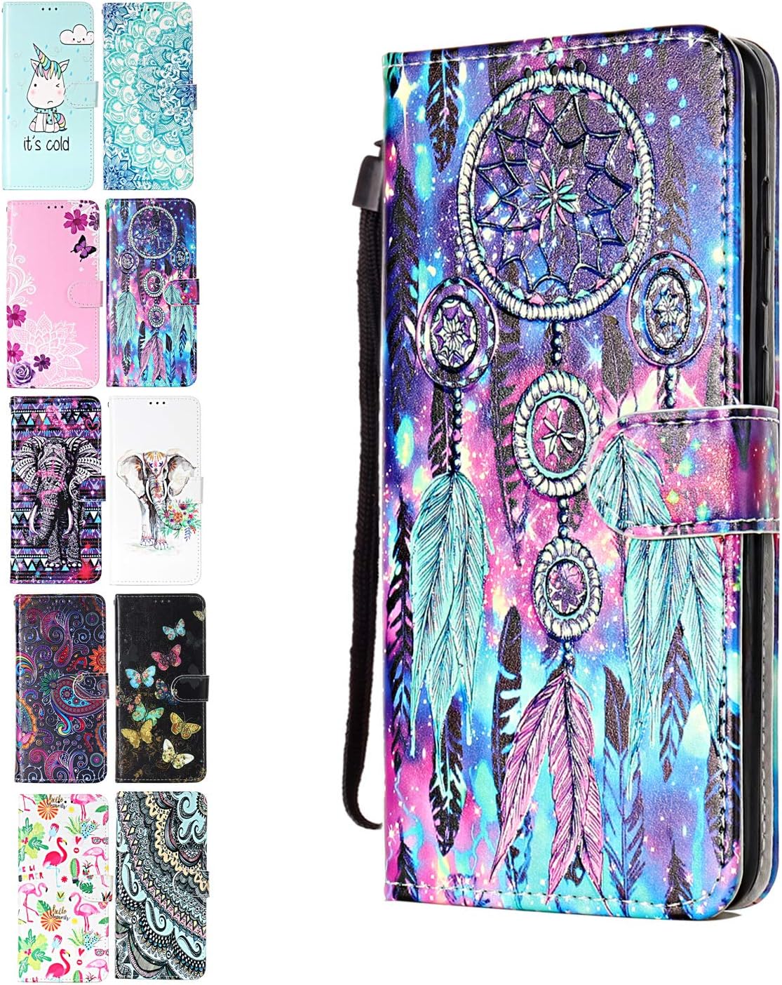 ANCASE Leather Phone Case for Samsung Galaxy A10 / M10 Flip Wallet Cover Colorful Dreamcatcher Pattern Design with Card Slots Holder for Girls Boys