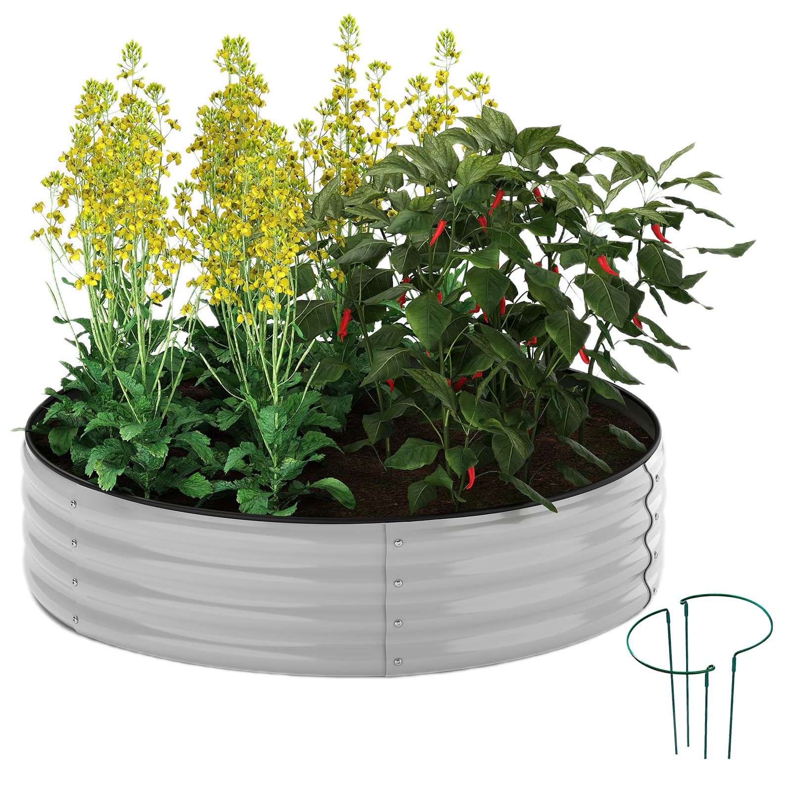 ZFHgarden Galvanized Planter Outdoor Galvanized Metal Planter Round Raised Garden Bed Kit for Gardening Outdoor 1PC Gray 2X2X1FT Image