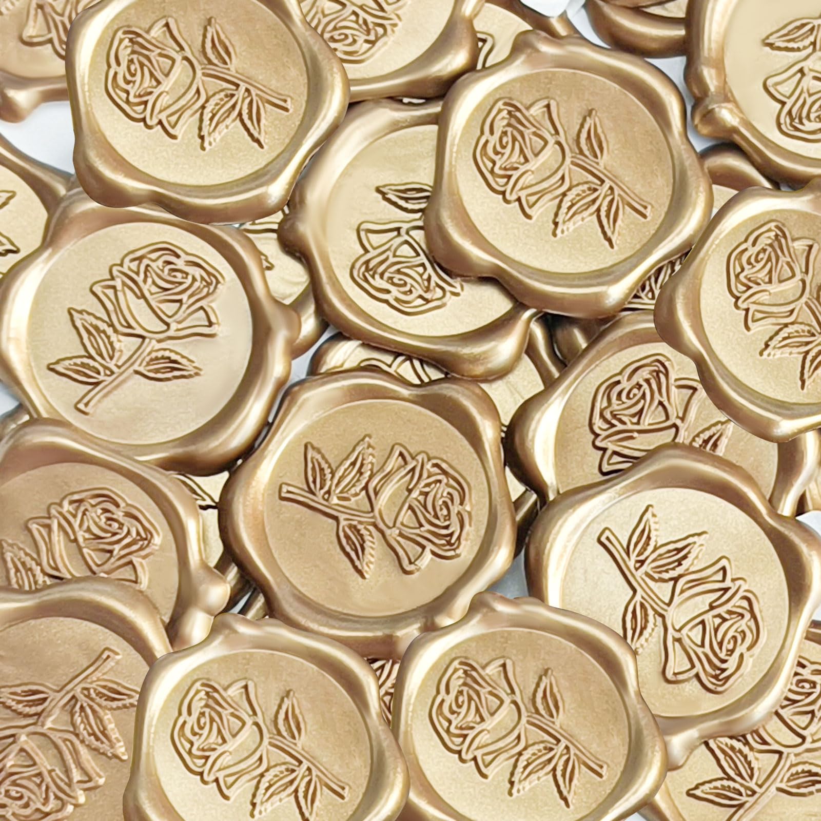 Pilloze 50 Pcs Gold Rose Wax Seal Stickers, Rose Envelope Wax Seal, Wedding Invitation Accessories, Easy to Use Gold Envelope Stickers with Good Adhesion