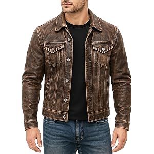 Black Leather Jacket For Men - Distinctive Distressed Brown Trucker Jacket - Vintage Style For Men