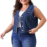 Agnes Orinda Women's Plus Size Denim Vest Sleeveless V Neck Button Down Casual Jean Waistcoat Jackets