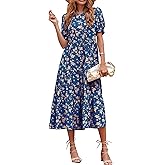 PRETTYGARDEN Summer Dresses for Women 2026 Casual Floral Boho Midi Sun Dress Puff Short Sleeve Flowy Beach Vacation Sundress
