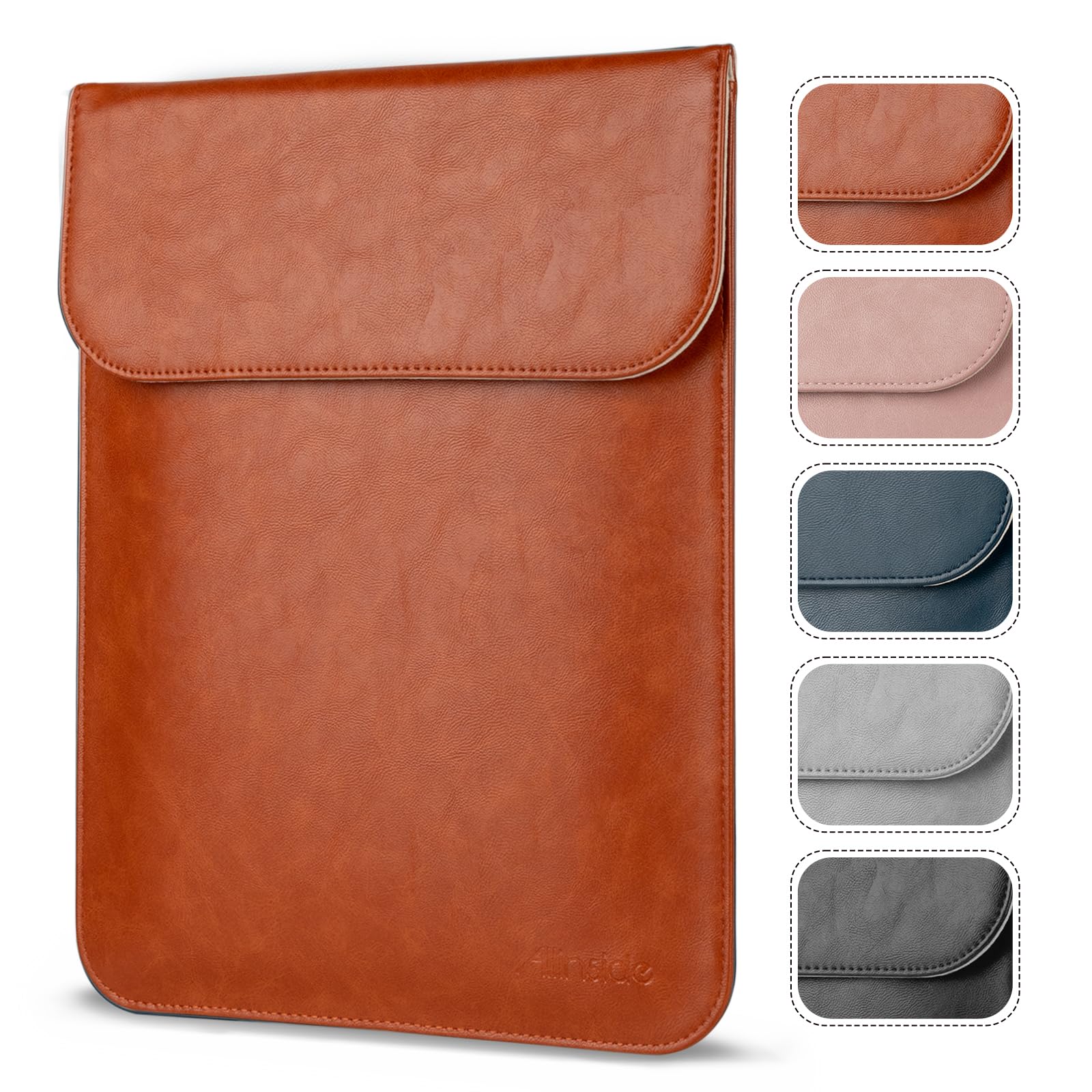 Allinside 13 inch Laptop Sleeve Case for MacBook Neo A18 Pro/MacBook Air 13 2018–2026 (M5 A3449 A2681 A3113)/MacBook Pro 13 2020–2022 (A2251 A2289 A2338 M1 M2), PU Leather Laptop Case Cover, Brown