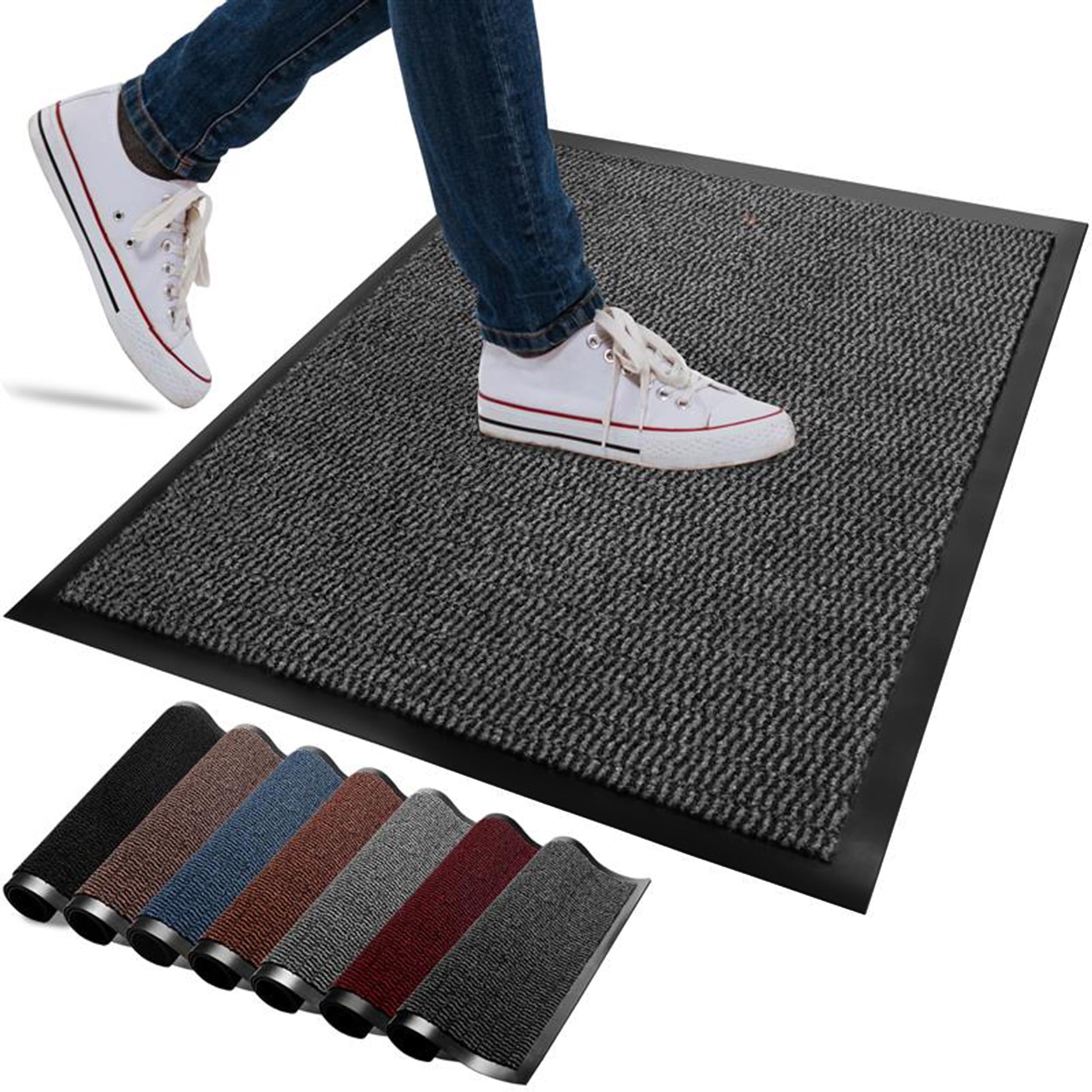 FB FunkyBuys Washable Door Mats Indoor & Outdoor - Non-Slippery Heavy Duty Doormats Indoor - Highly Absorptive Rubber Door Mat - Perfect for Kitchen, Home and Hotel Entrance (Anthracite, 45x75 CM)
