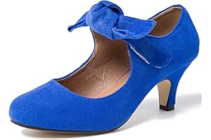 LIURUIJIA Women's Bow Mary Jane Kitten Heel Pumps Round Toe Low Heels Ankle Strap Wedding Dress Evening Party Shoes