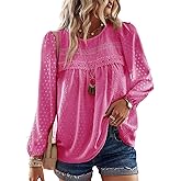 Falechay Boho Tops for Women Long Sleeve Shirts Crewneck Flowy Womens Blouses Dressy Casual Lace Hem Clothing Trendy 2026
