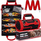 ZICANYCO Roll Up Tool Bag, Heavy Duty See-Through Tool Roll Organizer with 2 Detachable Pouches, Portable Mechanic &amp; Motorcycle Tool Bag, Birthday &amp; Father&rsquo;s Day Gift, Red