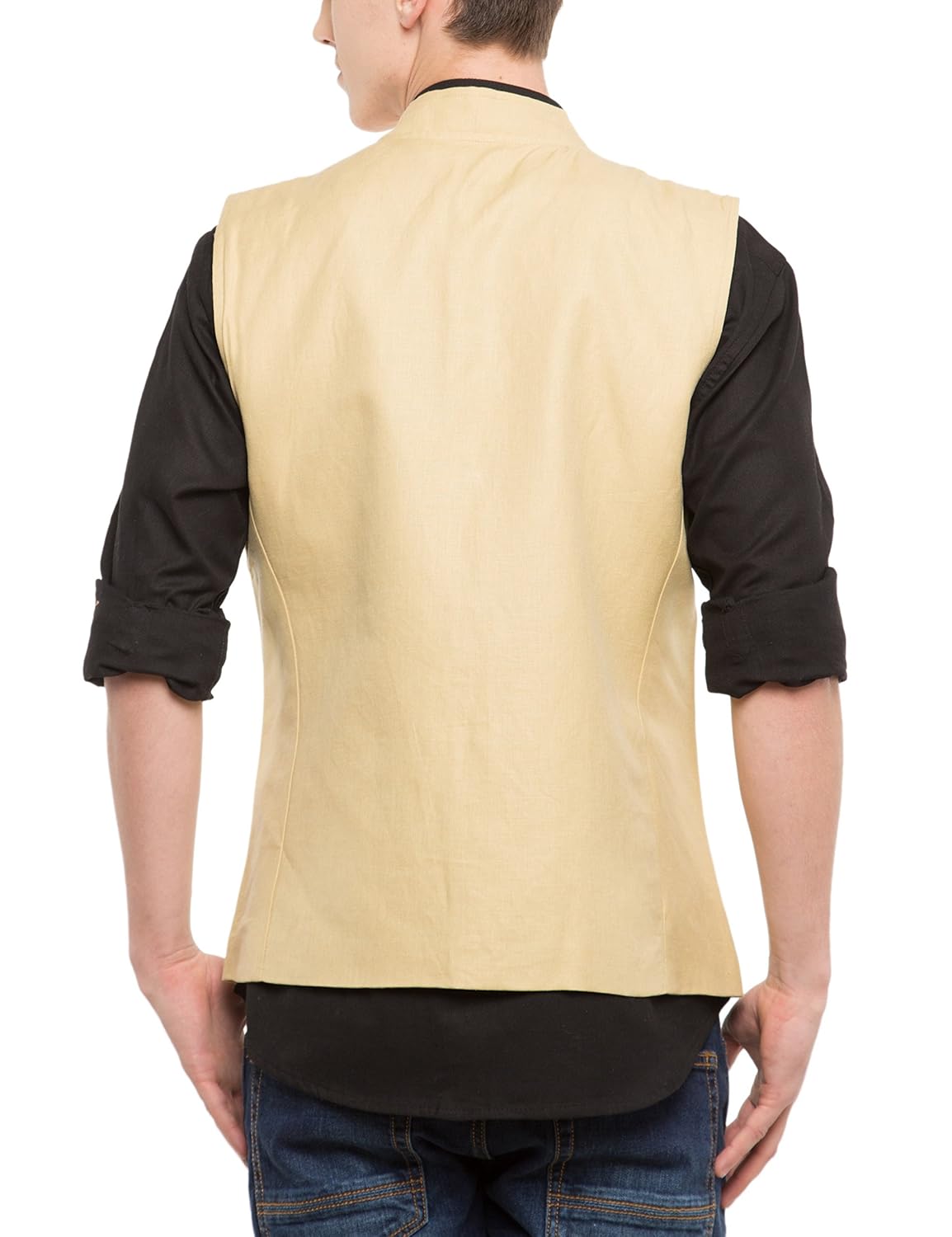 svanik men's banded collar linen waist coat