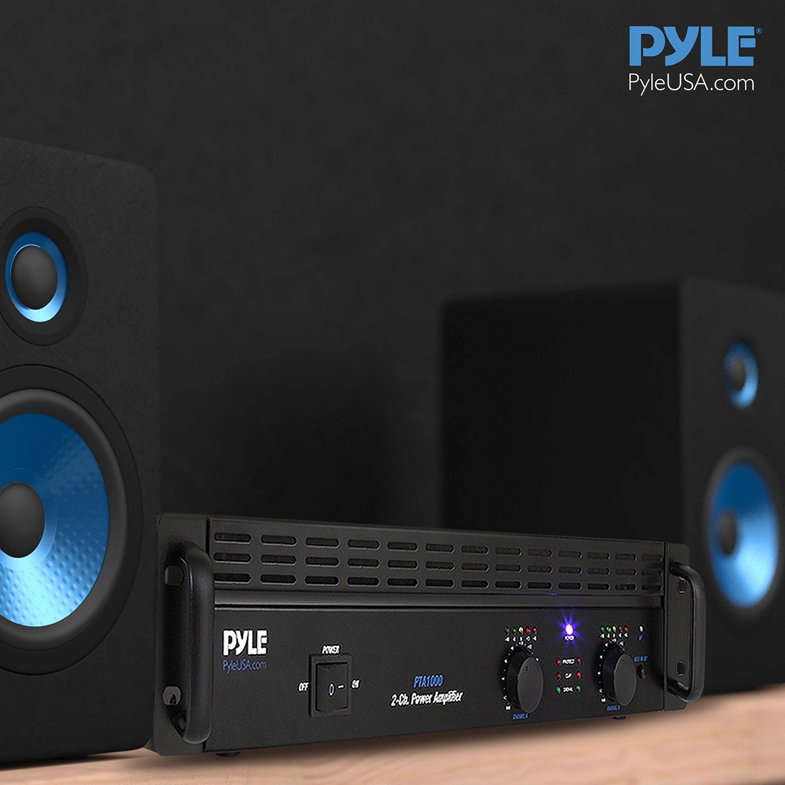 Pyle Professional Audio Bluetooth Power Amplifier - 2-Channel Rack Mount Bridgeable, LED Indicators, Shockproof Binding Posts, Cooling Fans 1000 Watt - PTA1000