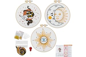 Anidaroel 3 Sets Embroidery Starter Kit for Adults Beginners, Stamped Cross Stitch Kits for Beginners Include Embroidery Fabric, Embroidery Hoops, Threads and Needles