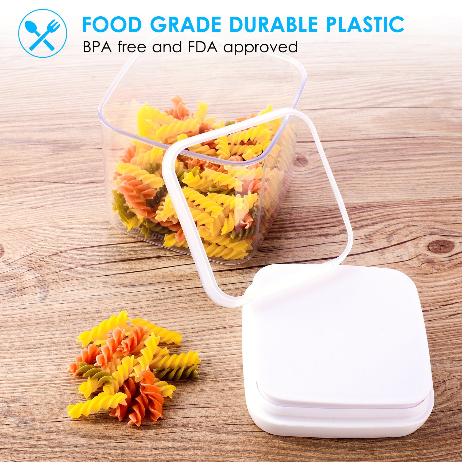 ME.FAN Large Air-Tight Food Storage Container Set [5-Piece Set] - Pantry Durable Seal Pot - Cereal Storage Containers - For Dry Foods & Liquids - BPA Free - Clear Containers with White Lids