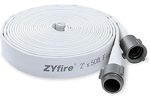 ZYfire Fire Hose - 2" ID x 50 FT Single Jacket EPDM Firefighter Hose with M × F NST/NH Aluminum Couplings 750 PSI Burst Pressure Lightweight for Use in Firefighting