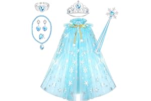 Fedio Princess Cape Set 7 Pieces Girls Princess Cloak with Tiara Crown, Wand for Little Girls Dress up (Snowflake)