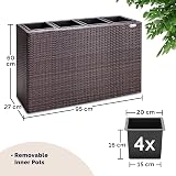 CASARIA Flower Box 4 Inner Pots Poly Rattan Rectangular Planter Brown view 3